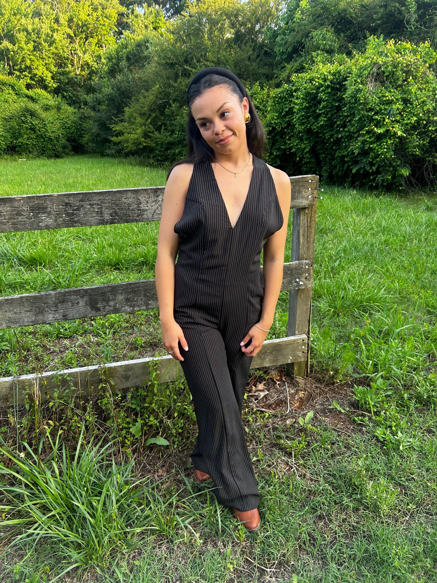 Shae Pinstripe Halter Neck Jumpsuit